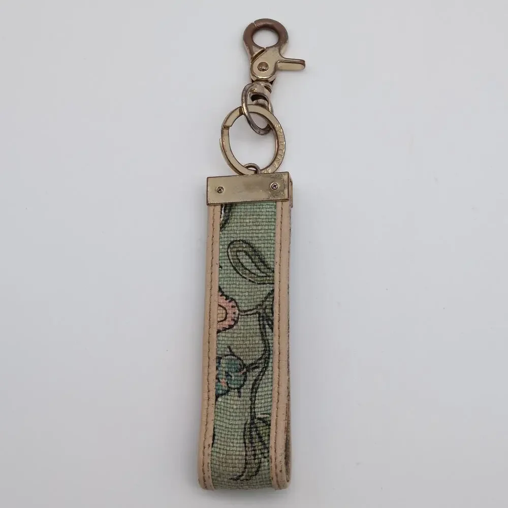 Spartina 449 Key Chain Womens One Size Green Floral Leather Wristlet Bracelet